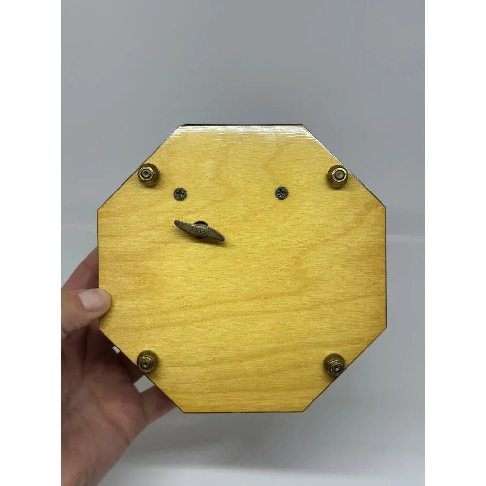 VTG Octagon Wood Inlay Floral Jewelry Box Sorrento Keepsake Velvet Interior‎